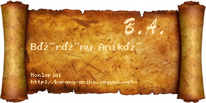 Bárány Anikó névjegykártya